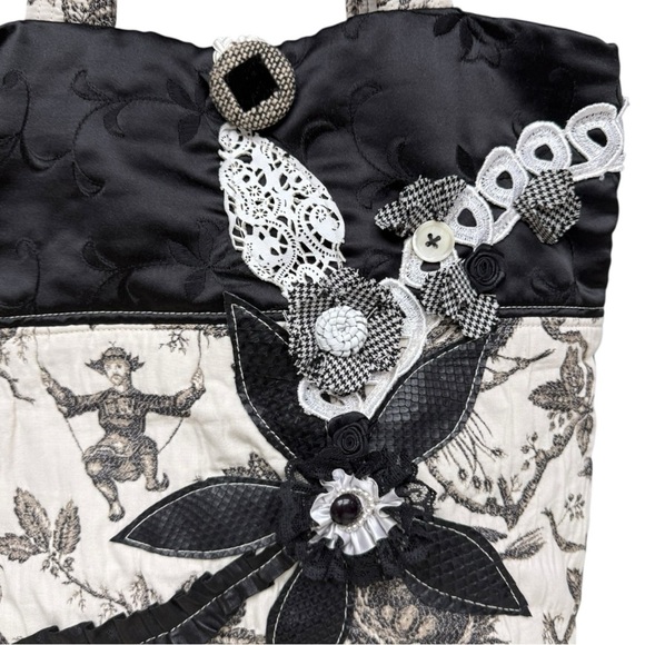 Sonja’s Handmade Toile Print Tote Bag, Black & White, Country Cottage Style Tote - Picture 8 of 12